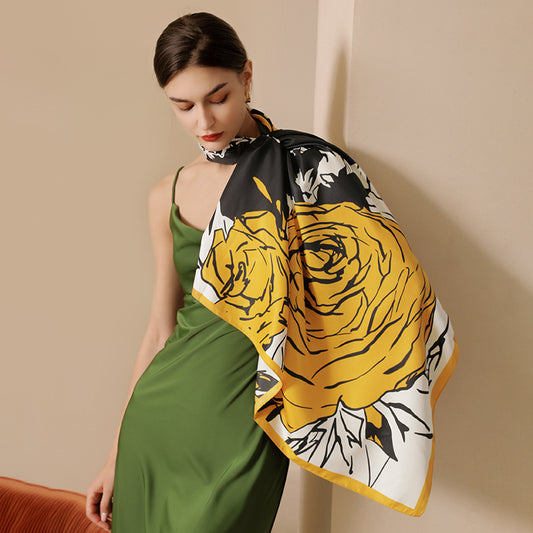 Bufanda cuadrada de seda con estampado de flores vintage de primavera para mujer
