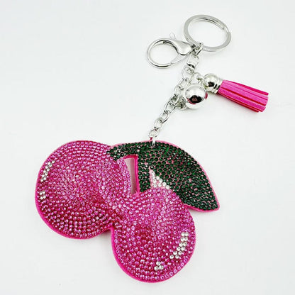 Fashion Rhinestone Cherry Fruit Keychain
