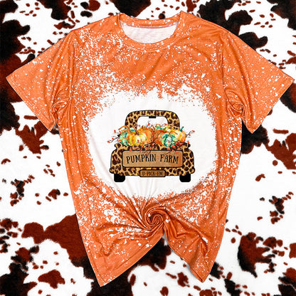 Camiseta de manga corta con estampado naranja de Halloween para mujer