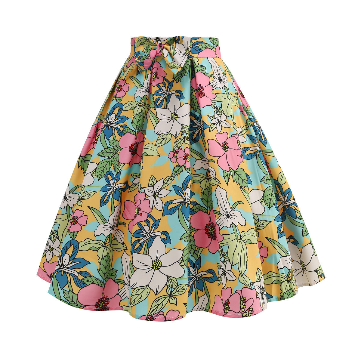Falda plisada con lazo en la cintura con estampado floral elegante para mujer