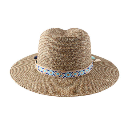 Sombrero bohemio de paja tejida de verano para mujer con borlas