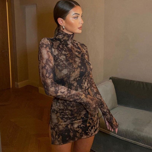 Robe sexy à col mi-haut et imprimé pour femme