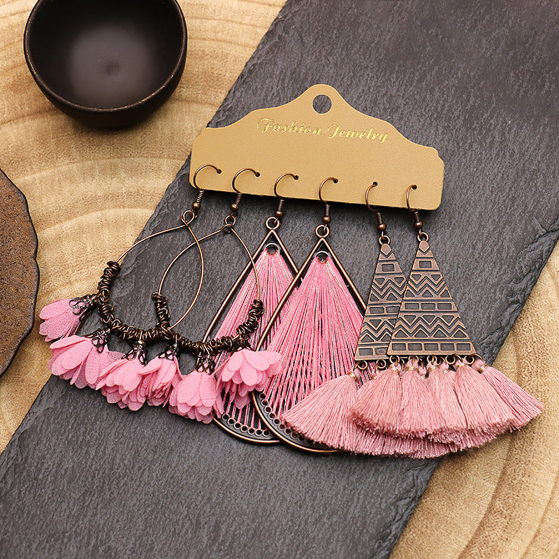 Conjunto de pendientes con borlas creativas retro de estilo étnico bohemio