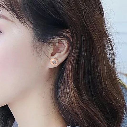 Simple Round Zircon-Encrusted Titanium Steel Earrings