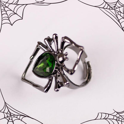 Halloween Women Fashion Vintage Hollow Gem Spider Ring