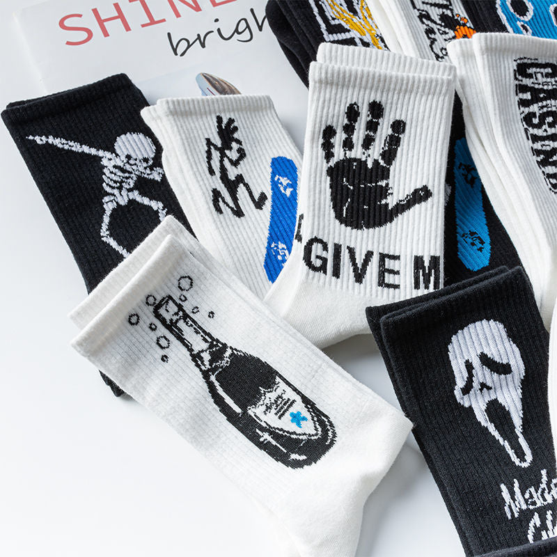 Calcetines de Halloween para hombre con diseño punk de calavera y palmeras y astronauta