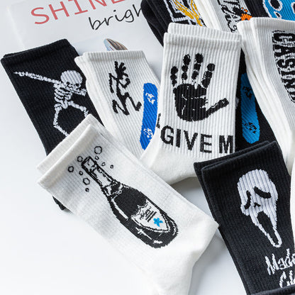 Calcetines de Halloween para hombre con diseño punk de calavera y palmeras y astronauta