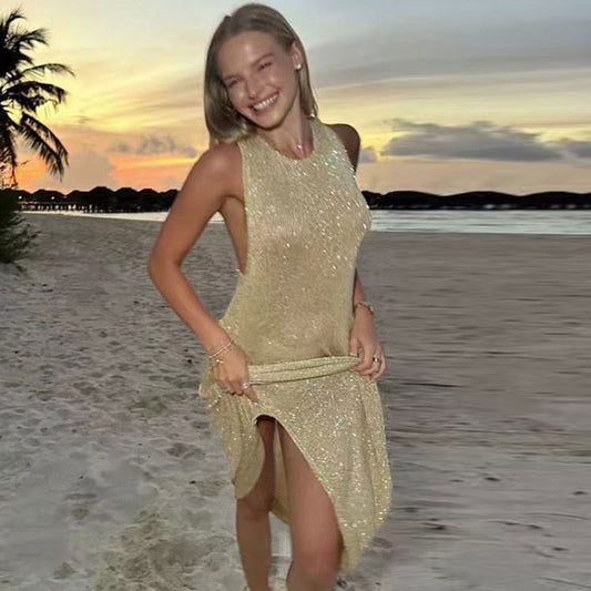Blackless Women Sequin Sleeveless Coverup Dress