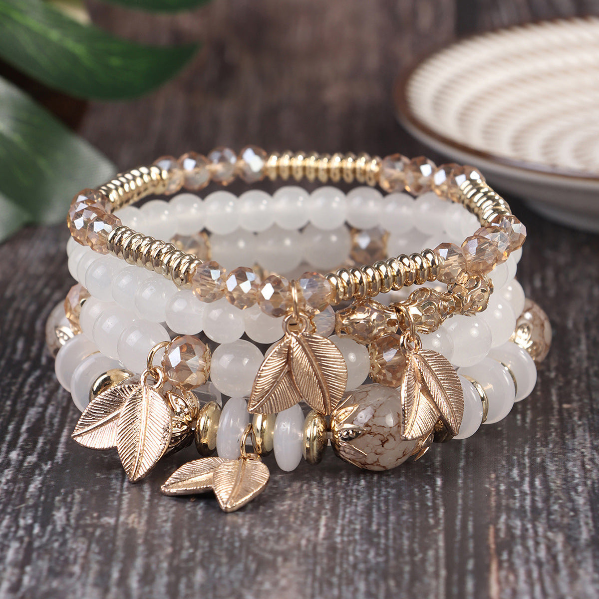 Conjunto de pulseras multicapa con cuentas bohemias