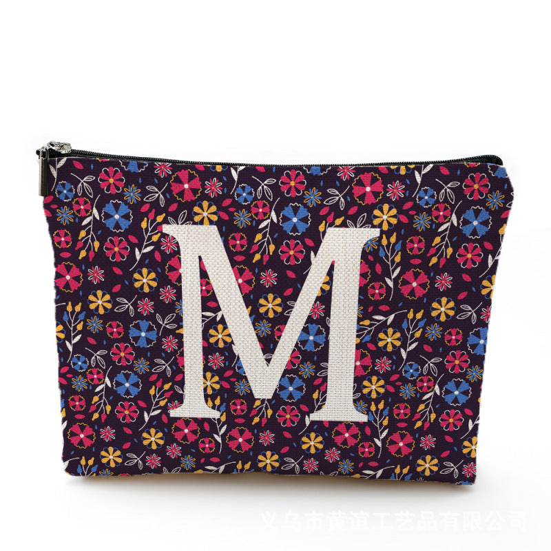 Bolsa de cosméticos pequeña con diseño floral, impermeable, de algodón y lino