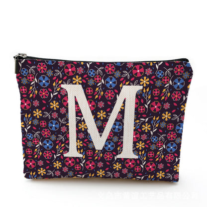 Bolsa de cosméticos pequeña con diseño floral, impermeable, de algodón y lino