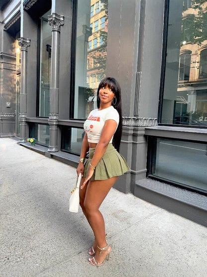 Fashion Women Vacation Zipper Pleated Mini Skirt