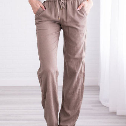 Women Casual Solid Color Cotton Linen Loose Pants