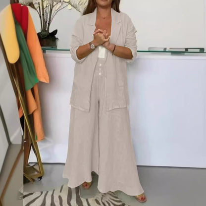 Fashion Cotton And Linen Lapel Cardigan Set