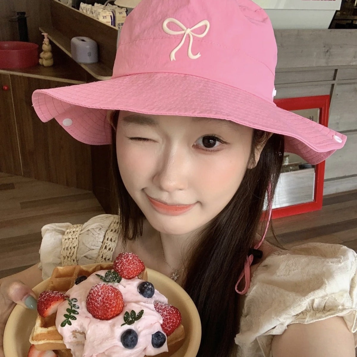 Chapeau bob tendance pour femme, joli et mignon, avec nœud rose