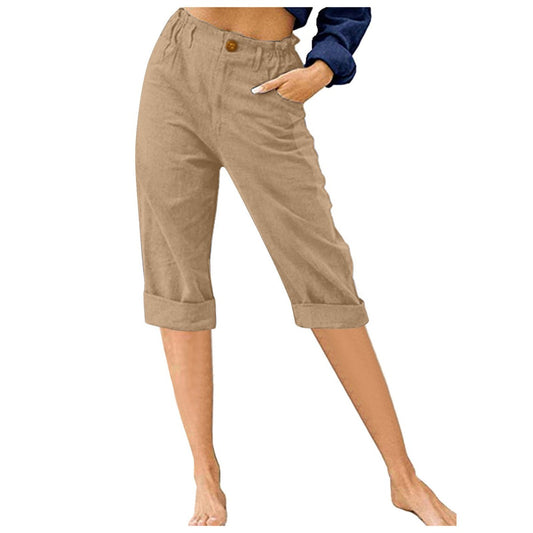 Pantalon décontracté en polyester de couleur unie pour femme, alliant confort et style