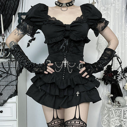Women Diablo Punk Gothic Multi-Layer Black Skirt
