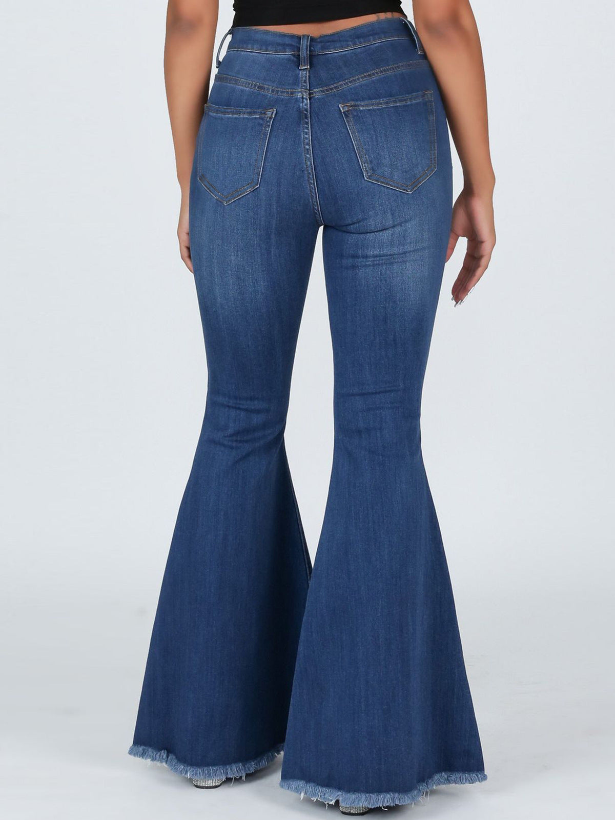 Women Retro Ripped Flared Jeans with Cotton and Polyester