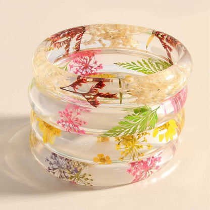 Women Fashion Transparent Multicolor Dried Flower Resin Bracelet