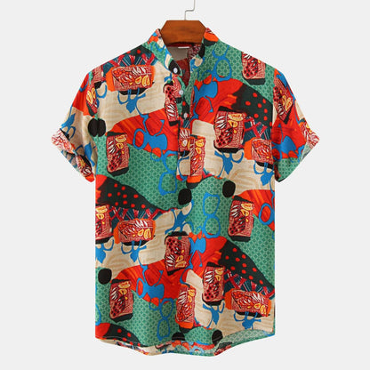 Camisa con estampado de flores diminutas en 3D para hombre, ideal para vacaciones de verano