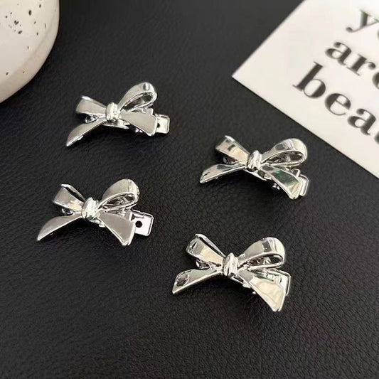 Women Fashion Imitation Alloy Silver Bowknot Hairpin