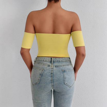 Women Fashion Sexy Solid Color Off Shoulder Crop Top