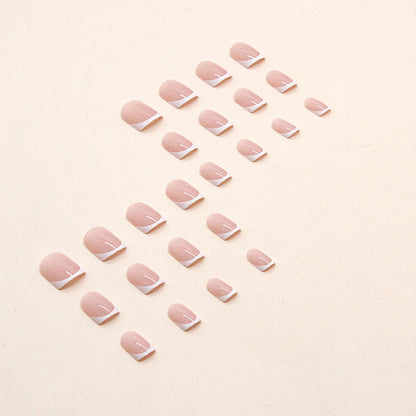 Faux ongles amovibles simples et mignons, roses et blancs pailletés