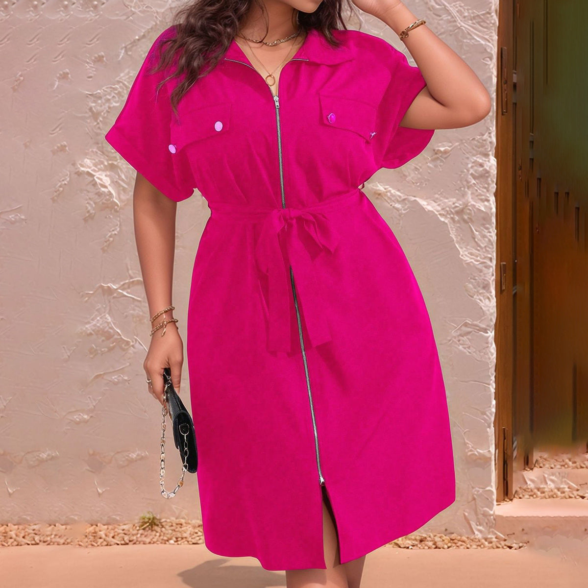 Vestido midi informal de color liso de talla grande