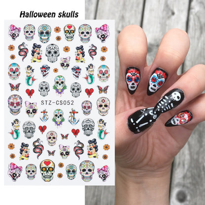 Halloween Skull Autumn Maple Leaf Pumpkin Ghost Nail Stickers