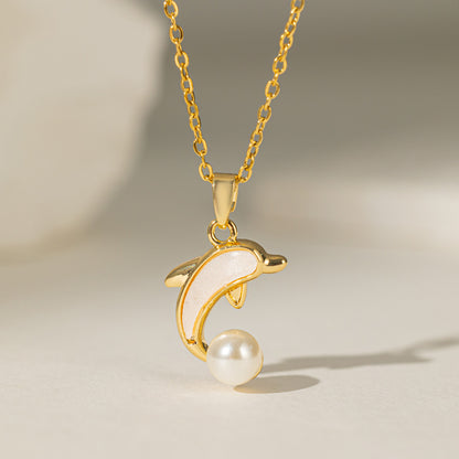 Collar de estrella de mar con perla y circonita para mujer con colgante de cobre