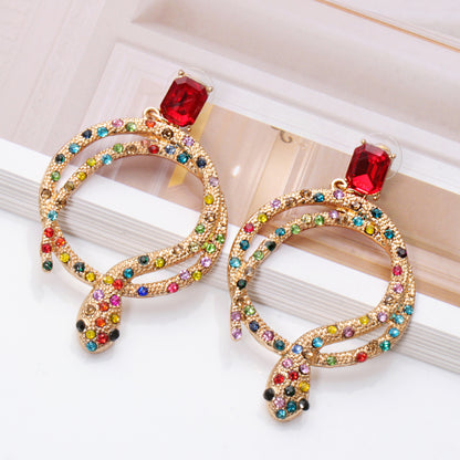 Pendientes colgantes de serpiente con diamantes de imitación a la moda para mujer