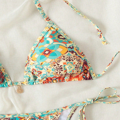 Bikini sexy con cuello halter y estampado a la moda para mujer