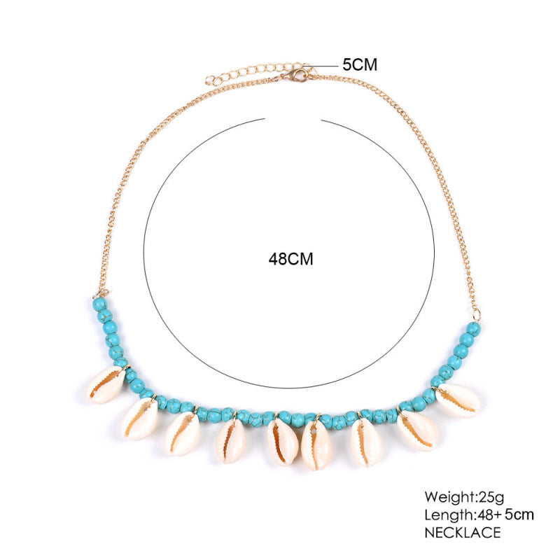 Collar de conchas y cuentas turquesas bohemias para mujer