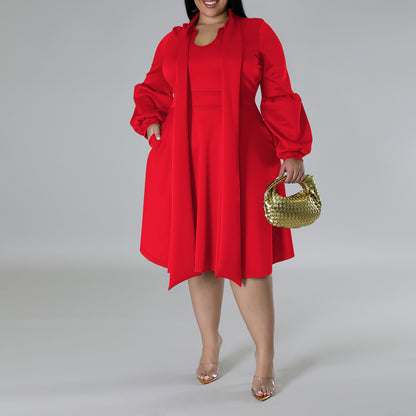 Women Fashion Causal Solid Color Long Dress with Bubble Sleeves