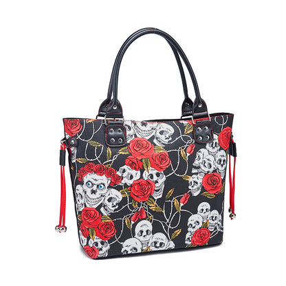 Bolso de mano con calavera y rosas para mujer, diseño de Halloween