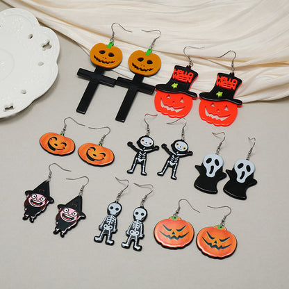 Pendientes de calavera de calabaza con diseño de Halloween para mujer
