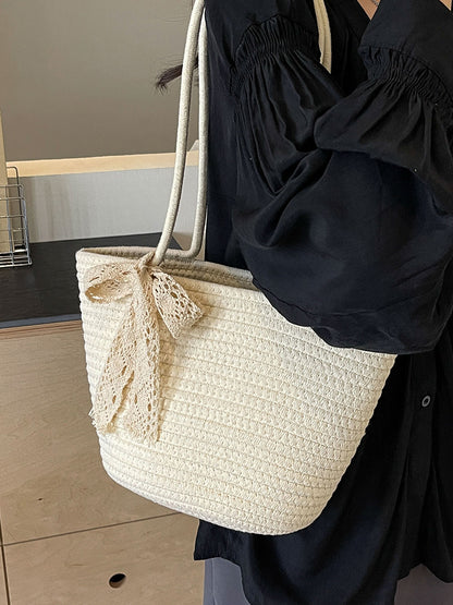 Large Capacity Woven Cotton Tote Beach Bag