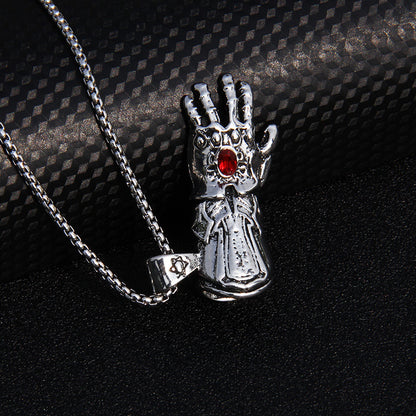 Collar unisex de Halloween con cruz de pez, calavera y mano de diablo