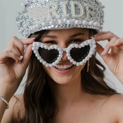 Women Fashion Pearl Heart Sunglasses