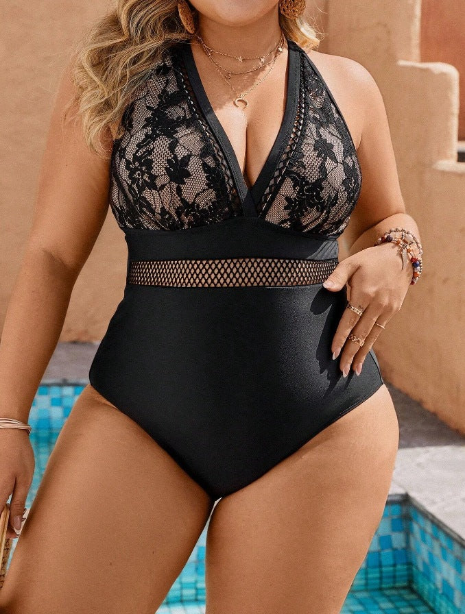 Traje de baño de una pieza con encaje, sin espalda y push-up sexy de moda