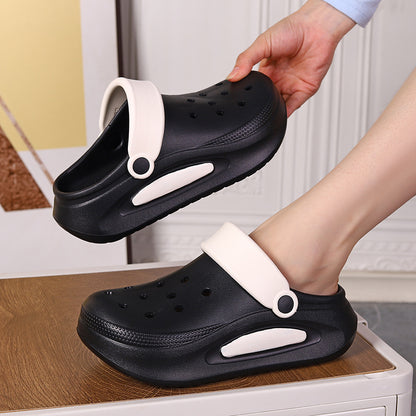 Zapatos casuales para mujer con suela gruesa, antideslizantes y con agujeros en colores contrastantes