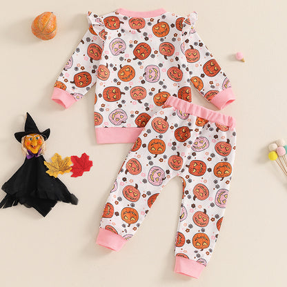 Conjunto de algodón con estampado de calabaza de Halloween para niñas y bebés