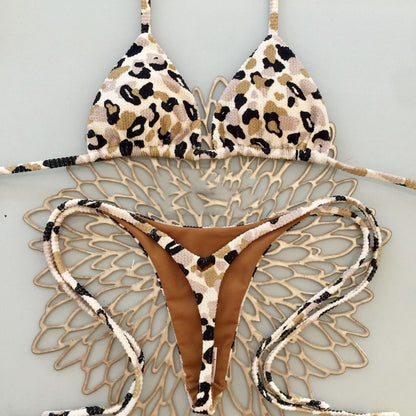 Bikini sexy con cuello halter y estampado de leopardo para mujer