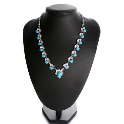 Women Fashion Bohemian Turquoise Drop Shaped Necklace