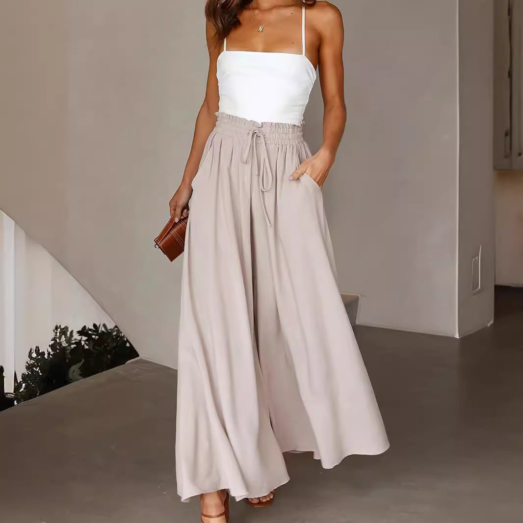 Women Fashion Casual Loose Solid Color Drawstring Pants
