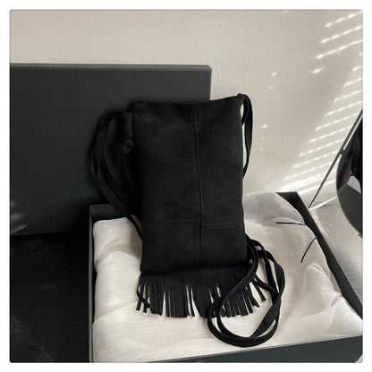 Bolso bandolera retro con borlas esmeriladas de color sólido para mujer