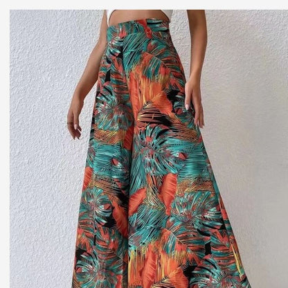 Pantalones casuales de gasa con estampado floral para mujer