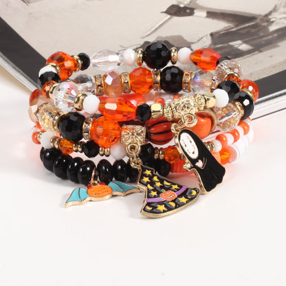 Collar con colgante de araña, calabaza y murciélago de varias capas con dibujos animados de Halloween para mujer