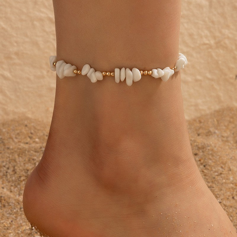 Conjunto de tobillera con cadena de cuentas y conchas bohemias para mujer