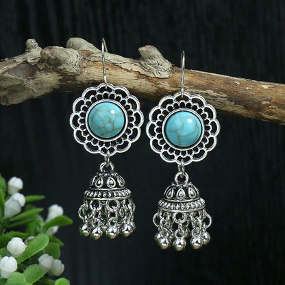 Boucles d'oreilles longues bohèmes en forme de goutte turquoise